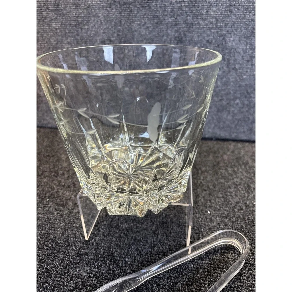 Vtg~Princess House Highlights Ice Bucket & Tongs #874~Lead Crystal